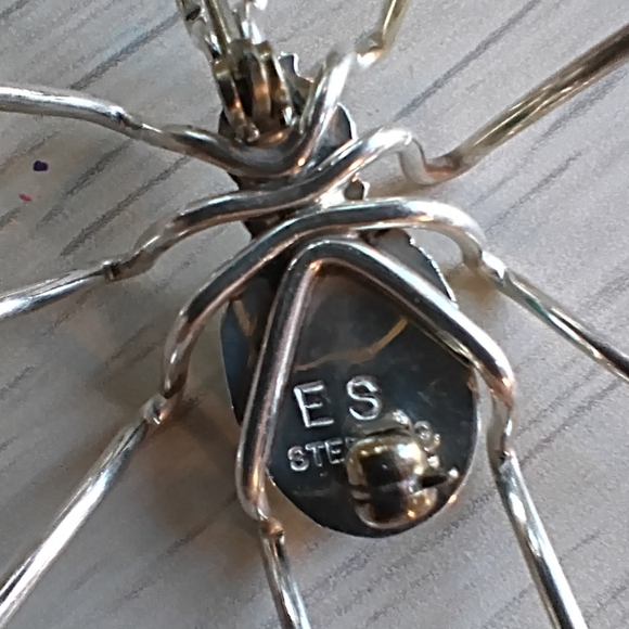 E. Spencer Navajo Sterling Silver Green Malachite Stone Spider Pin Brooch - Picture 6 of 7